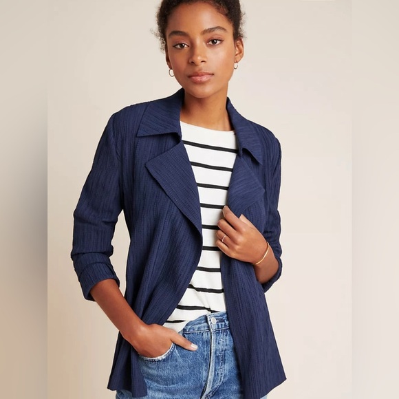 Current Air Jackets & Blazers - Current Air Anthropologie Manon Textured Blazer navy